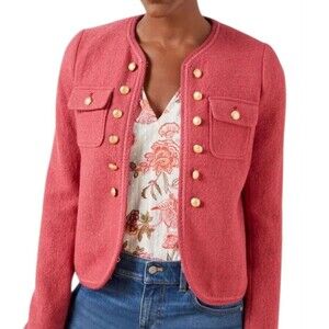 Talbots Berkshire Crop Button Jacket Wool Blend Womens 10 Holly Berry Classic